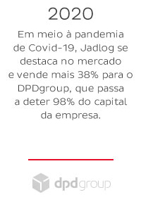 2020 - Em meio à pandemia de COVID-19, Jadlog se destaca no mercado e vende mais de 38% para o DPGGroup, que passa a deter 98% do capital da empresa.